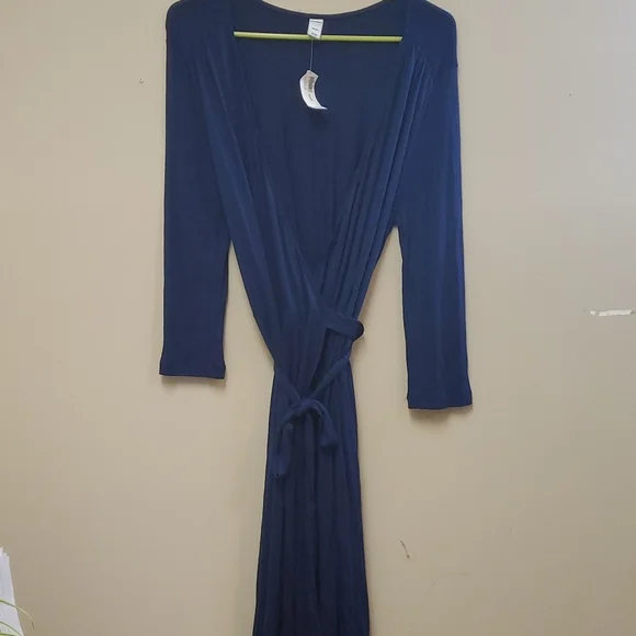 old navy blue wrap dress Waist-Defined Flutter-Sleeve Midi Wrap Dress